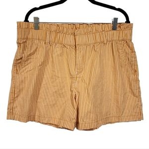 Liz Claiborne Paper Bag Waist Railroad Stripe Goldenrod Cotton Shorts Boho sz 14